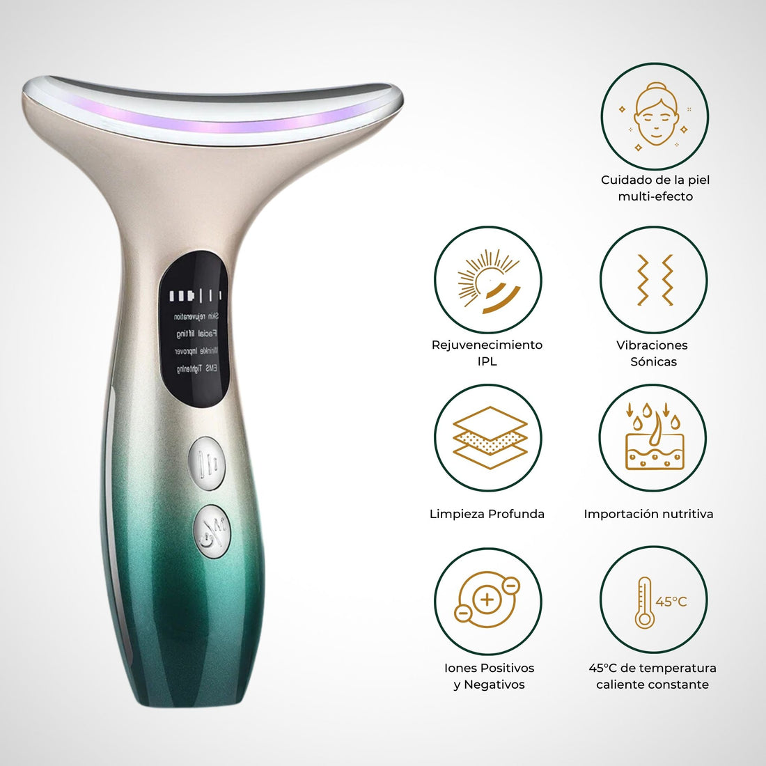 Masajeador Facial Reafirmante con Luz LED | Tratamiento Antiarrugas y Reducción de Poros